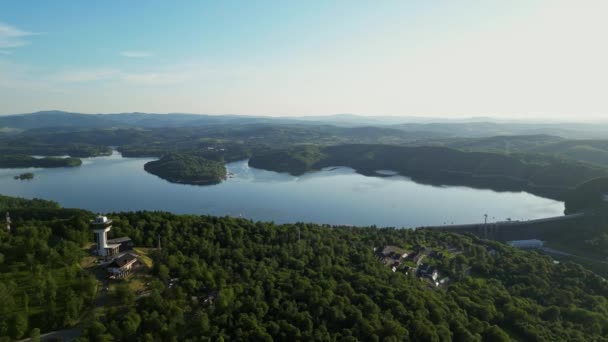 Vista Panorámica Desde Dron Durante Puesta Del Sol Lago Soliskie — Vídeos de Stock