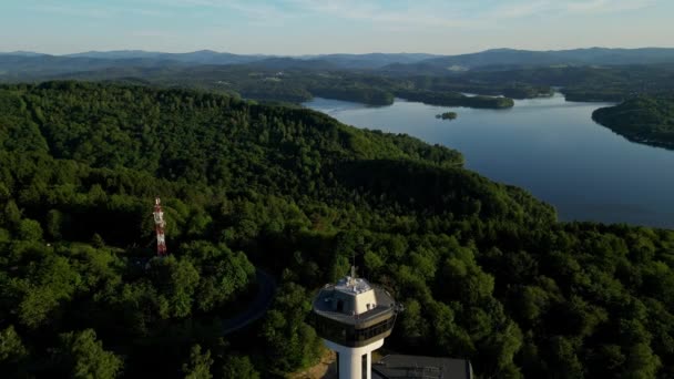 Vista Panorámica Desde Dron Durante Puesta Del Sol Lago Soliskie — Vídeo de stock