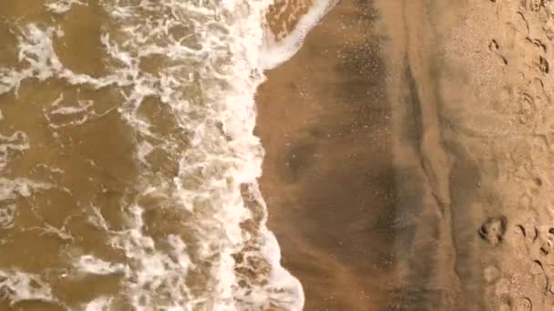 Aerial Top View Waves Break Sand Aerial Drone Top View — Stock Video