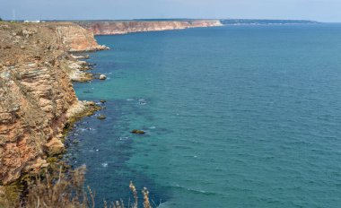 Kaliakra Burnu ve Karadeniz manzarası. Pelerin Varna şehrine yakındır. Cape Kaliakra 'nın yüksek kaliteli fotoğrafı