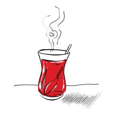 Orijinal bir Türk bardağında geleneksel Türk çayının temsilci el çizimi