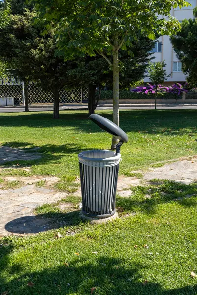 stock image Park Trash Bin with Open Lid