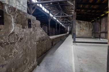 Polonya 'daki Auschwitz-Birkenau Nazi toplama kampı müzesi. Auschwitz Oswiecim II. Dünya Savaşı ve Yahudi Soykırımı sırasında işgal altındaki Polonya 'daki Yahudi hapishanesi