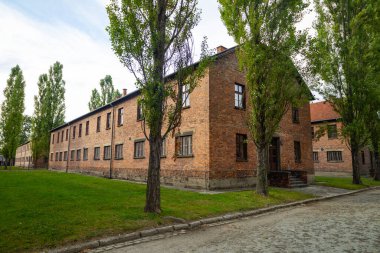 Polonya 'daki Auschwitz-Birkenau Nazi toplama kampı müzesi. Auschwitz Oswiecim II. Dünya Savaşı ve Yahudi Soykırımı sırasında işgal altındaki Polonya 'daki Yahudi hapishanesi