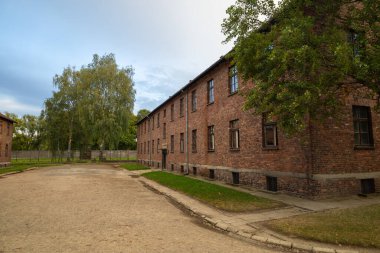 Polonya 'daki Auschwitz-Birkenau Nazi toplama kampı müzesi. Auschwitz Oswiecim II. Dünya Savaşı ve Yahudi Soykırımı sırasında işgal altındaki Polonya 'daki Yahudi hapishanesi