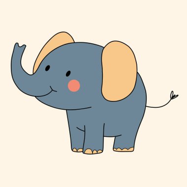 Minimalist digital drawing cute elephant clipart