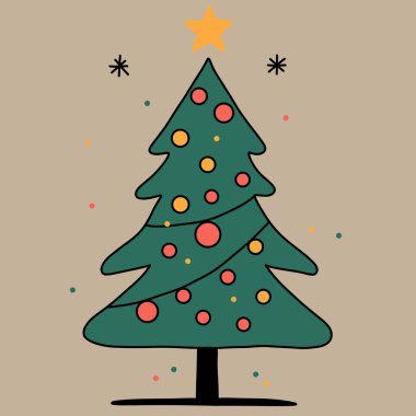 Noel ağacı, soyut tasarım, minimalist vektör, yıldız simgesi, tatil ağacı