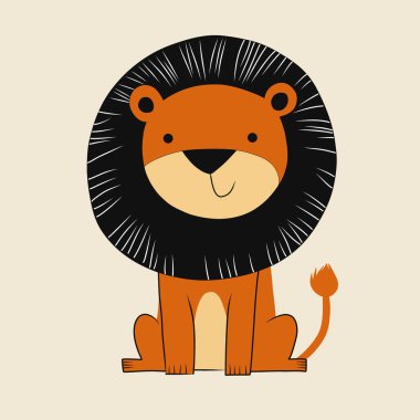 Minimalist digital drawing cute lion clipart