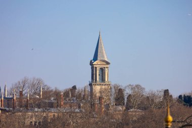 İstanbul 'da Kış Ağaçlarıyla çevrili Topkapı Sarayı Kulesi