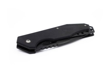 Beyaz Arkaplanda Taktik Saplı Siyah Katlanmış Cep Bıçağı