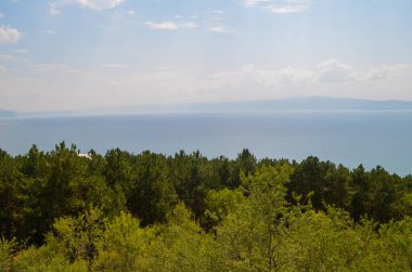 Huzur Ormanı ve Göl Manzarası Dağ Ufku ile