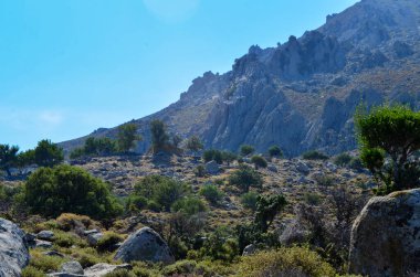 Mavi Gök Altında Kayalık Dağ Yamacında