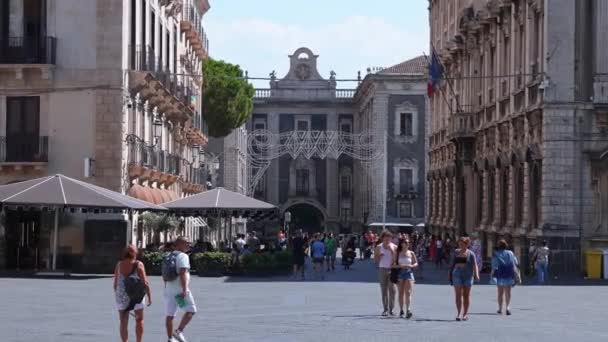 Gente Caminando Por Calle Principal Catania Sicilia Italia Hermosa Vista — Vídeos de Stock