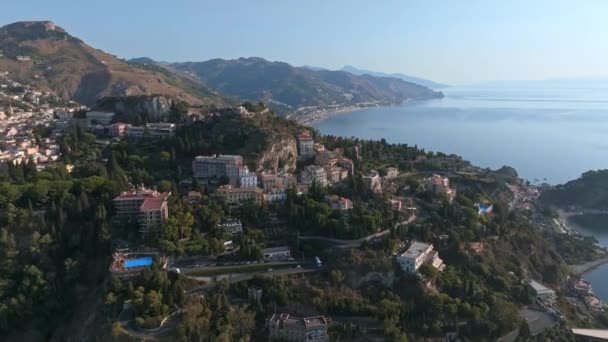 Vista Aérea Das Ruínas Teatro Grego Antigo Taormina Sicília Com — Vídeo de Stock