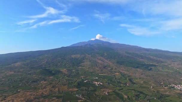 Panoramic Aerial Wide View Active Volcano Etna Extinct Craters Slope — Stock Video