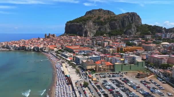 Aerial Scenic View Cefalu Medieval Village Sicily Island Province Palermo — Stock Video