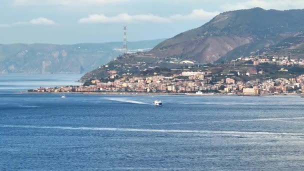 Widok Port Messinas Złotą Figurą Madonny Della Lettera Włochy — Wideo stockowe