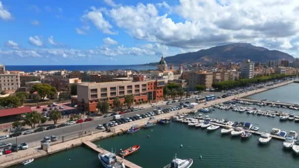 Aerial Panoramic View Trapani Harbor Sicily Italy Beautiful Holiday Town — Stock Video