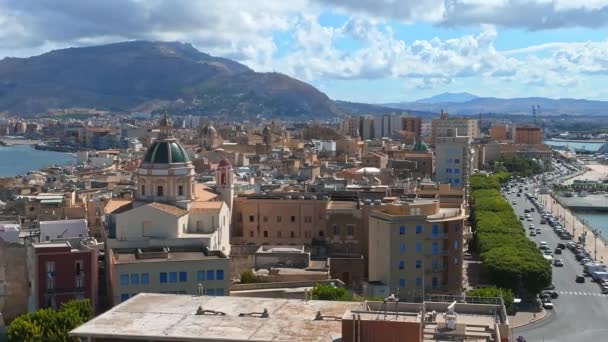 Légi Panorámás Kilátás Trapani Kikötő Szicília Olaszország Gyönyörű Nyaralás Város — Stock videók
