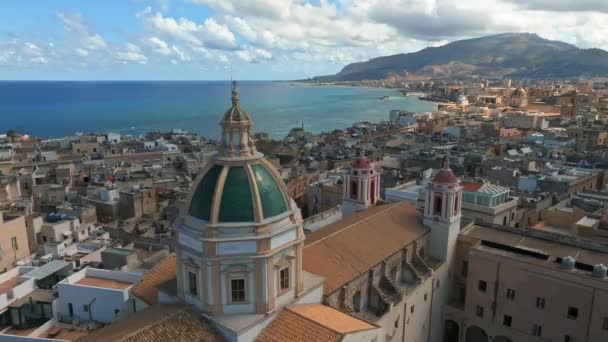 Vista Panorámica Aérea Del Puerto Trapani Sicilia Italia Hermosa Ciudad — Vídeo de stock