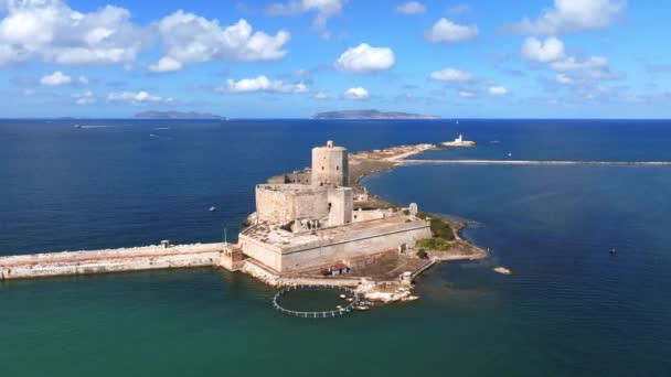 Średniowieczny Zamek Kolumbijski Zwany Także Zamkiem Morskim Widokiem Port Trapani — Wideo stockowe