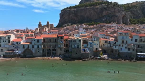 Aerial Scenic View Cefalu Medieval Village Sicily Island Province Palermo — Stock Video