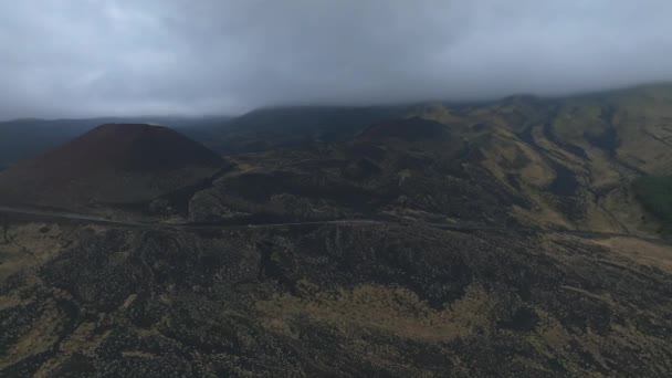 活火山エトナ 斜面の絶滅したクレーター 火山活動の痕跡のパノラマ航空広い眺め — ストック動画
