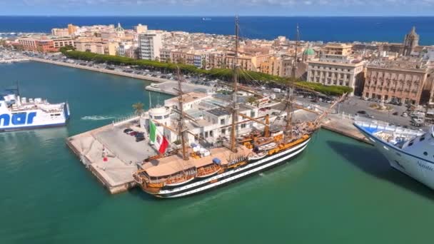 Aerial Panoramic View Trapani Harbor Sicily Italy Many Cruise Ships — Stock Video