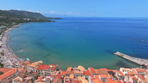 Vista Panorâmica Aérea Cefalu Vila Medieval Ilha Sicília Província Palermo — Vídeo de Stock