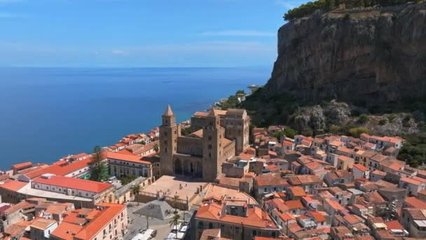 Flygfoto Över Cefalu Medeltida Byn Sicilien Provinsen Palermo Italien — Stockvideo