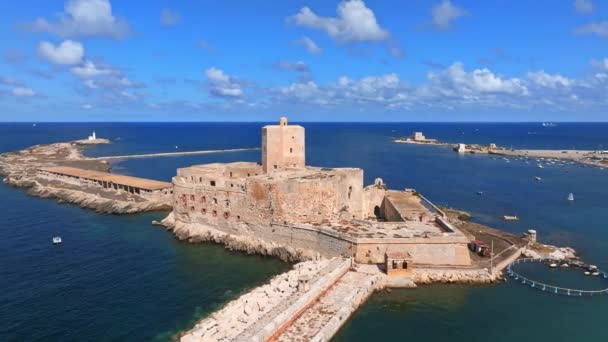 Średniowieczny Zamek Kolumbijski Zwany Także Zamkiem Morskim Widokiem Port Trapani — Wideo stockowe