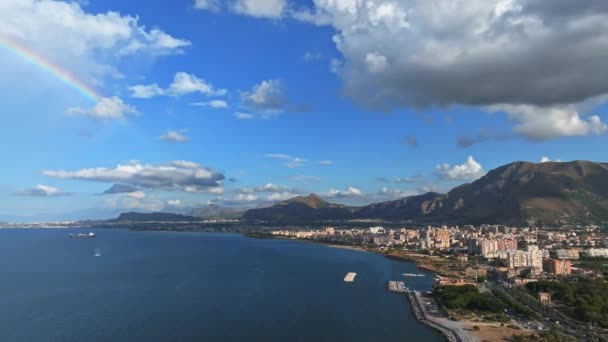Vista Panorâmica Aérea Cidade Palermo Sicília Itália Perto Praia Areia — Vídeo de Stock