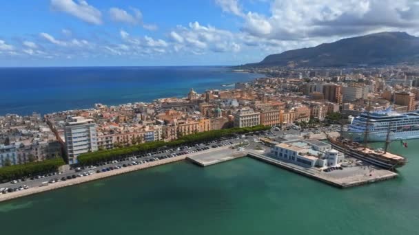 Vista Panorámica Aérea Del Puerto Trapani Sicilia Italia Hermosa Ciudad — Vídeo de stock