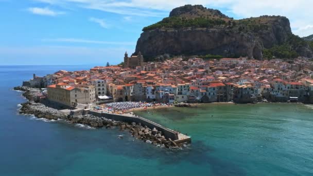 Uitzicht Vanuit Lucht Cefalu Middeleeuws Dorp Sicilië Provincie Palermo Italië — Stockvideo