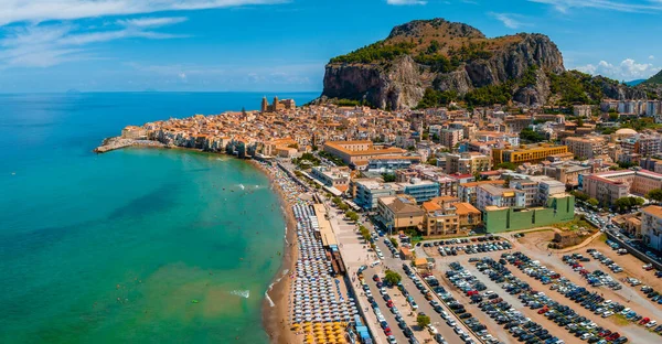 Vue Aérienne Panoramique Cefalu Village Médiéval Île Sicile Province Palerme — Photo