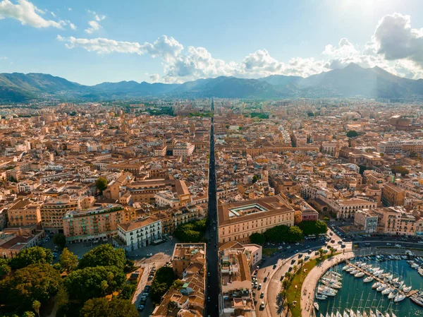 Luchtfoto Panoramisch Uitzicht Palermo Stad Sicilië Italië Vlakbij Het Witte — Stockfoto