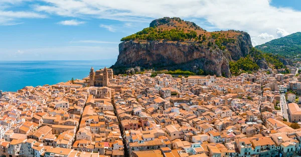Vue Aérienne Panoramique Cefalu Village Médiéval Île Sicile Province Palerme — Photo