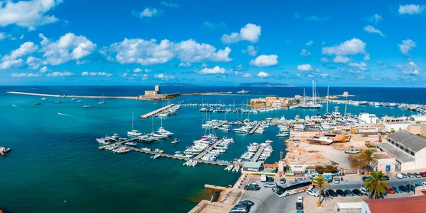 stock image Aerial panoramic view of Trapani harbor, Sicily, Italy. Beautiful holiday town in Italy.
