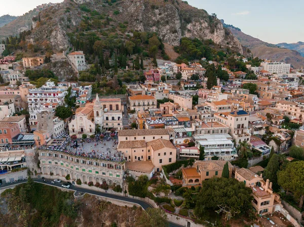 Όμορφη Εναέρια Θέα Της Πόλης Taormina Στη Σικελία Ιταλία Μια — Φωτογραφία Αρχείου