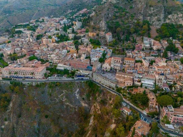 stock image Panoramic aerial view of Isola Bella island and beach in Taormina. Giardini-Naxos bay, Ionian sea coast, Taormina, Sicily, Italy