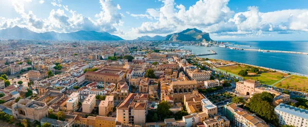 Légi Panorámás Kilátás Palermo Város Szicília Olaszország Közelében Mondello Fehér — Stock Fotó