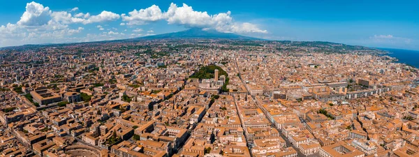 Légi Felvétel Etnea Keresztül Cataniában Catania Kupolája Főutca Etna Vulkán — Stock Fotó
