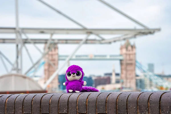 Fluffy Cute Toy Exploring London Tower Bridge — Stock Photo, Image