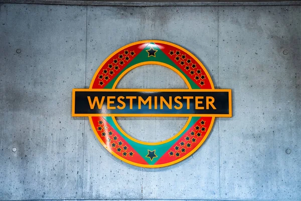 Londres Reino Unido Maio 2022 Londres Sinal Westminster Metro Localizado — Fotografia de Stock