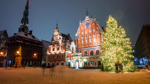 사람들은 라트비아의 리가에서 시장을 즐긴다 유럽의 성탄절 — 비디오