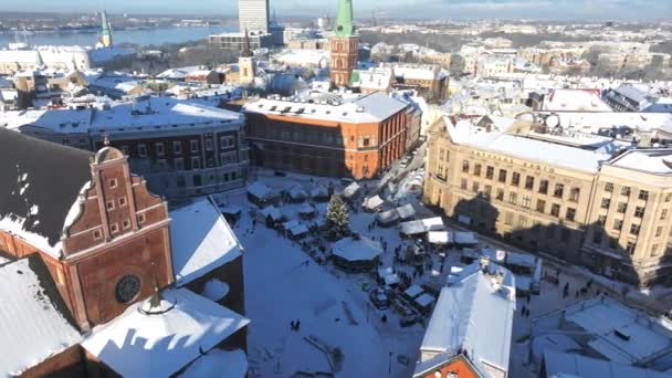 Krásná Zimní Říše Divů Nad Starým Městem Riga Vánoční Trh — Stock video