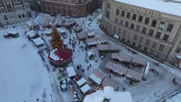 Gyönyörű Légi Kilátás Nyílik Rigai Óvárosra Felülről Varázslatos Napos Tél — Stock videók