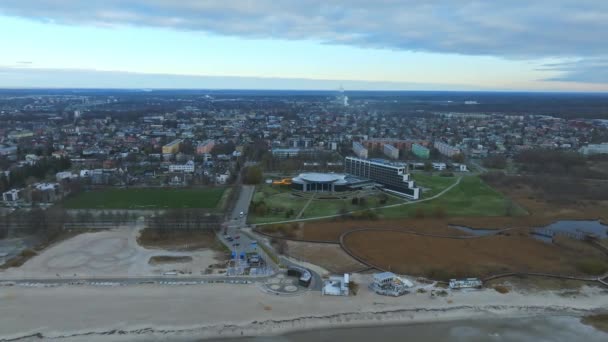 Aerial View Beautiful Seaside City Parnu Estonia Seen Also Clouds — Stock Video