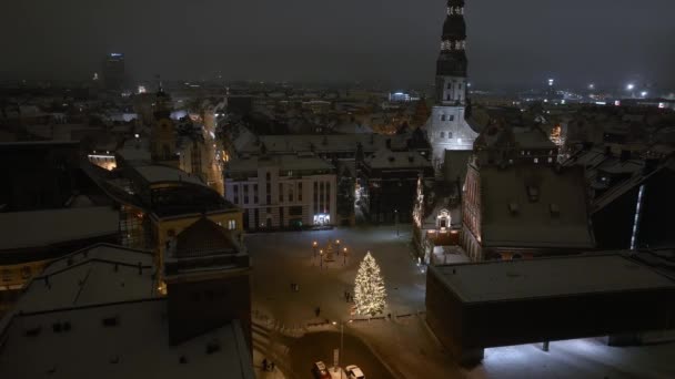 Magica Notte Inverno Sul Centro Storico Riga Lettonia Durante Periodo — Video Stock