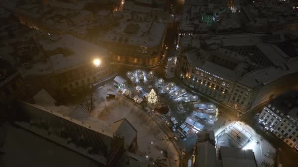 Kouzelná Zimní Noc Nad Starým Městem Riga Lotyšsku Během Nového — Stock video